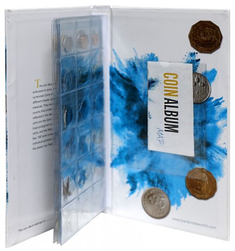 Banknote World Coin Collecting Album w/ 100 Pieces Coin Set, 180 Pockets, Coins Included in Sleeves, Assembled, Dimensions: 6.75" L x 11.8" H x 1.25" W