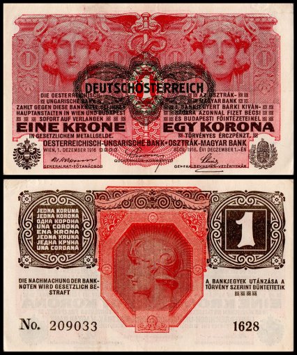 Austria 1 Krone Banknote, 1916 (1919 ND), P-49, Used
