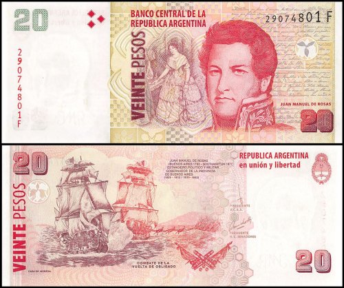 Argentina 20 Pesos Banknote, 1999, P-349, UNC