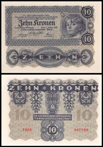 Austria 10 Kronen Banknote, 1922, P-75, UNC