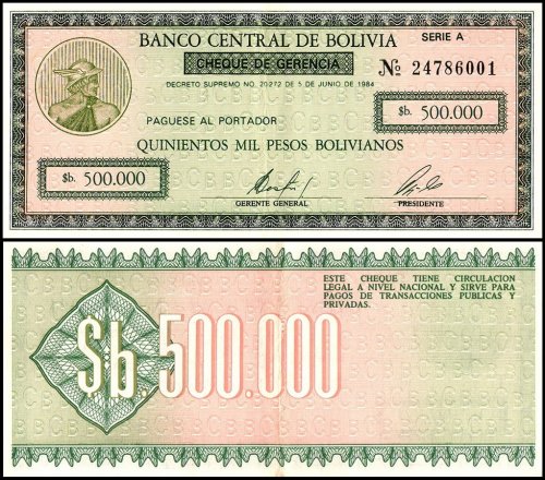 Bolivia 500,000 Pesos Bolivianos Banknote, D. 05.06.1984, P-189, Used