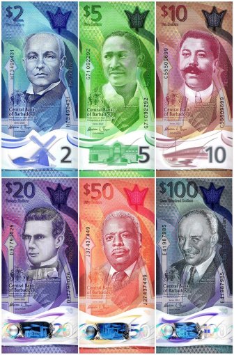 Barbados 2-100 Dollars 6 Pieces Full Banknote Set, 2022, P-80-85, UNC, Polymer