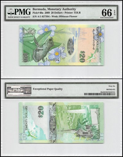 Bermuda 20 Dollars, 2009, P-60a, PMG 66