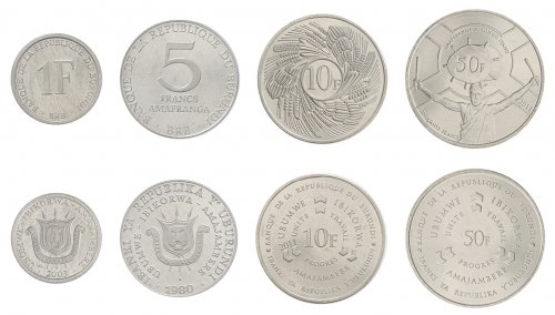 Burundi 1-50 Francs 4 Pieces Coin Set, 1976-2013, KM #19-22, Mint