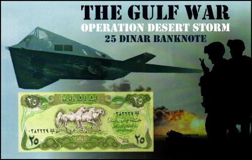 The GULFWAR Operation Desert Storm, Iraq 25 Dinars Banknote, 1982 (AH1402), P-72, UNC, Folder - Card w/COA