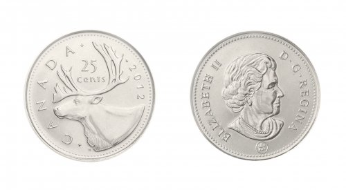 Canada 25 Cents Coin, 2012, KM #493, Mint, Deer, Queen Elizabeth II