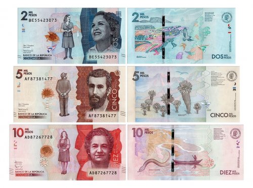 Colombia 2,000-10,000 Pesos 3 Pieces Banknote Set, 2016-2019, P-458-460, UNC