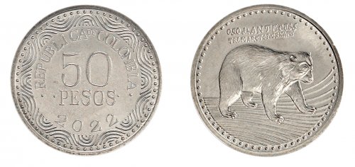 Colombia 50 Pesos Coin, 2022, KM #295, Mint, Bear