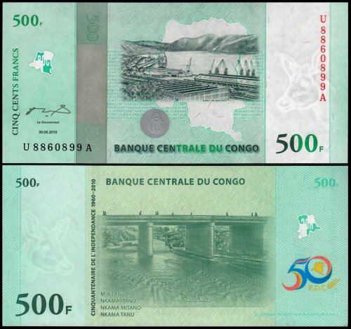 Congo, Democratic Republic 500 Francs Banknote, 2010, P-100, UNC