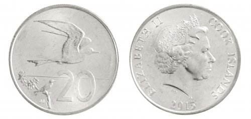 Cook Islands 20 Cents Coin, 2015, N #74812, Mint, Bird, Queen Elizabeth II