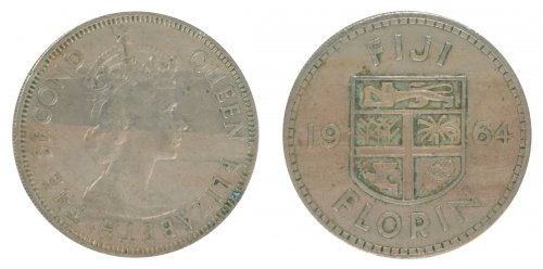 Fiji 1 Florin 11.2 g Copper Nickel Coin, 1964, KM #24, F - Fine