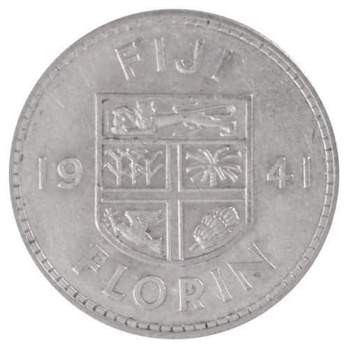 Fiji 1 Florin 11.3 g Silver Coin, 1941, KM #13, XF - Extra Fine