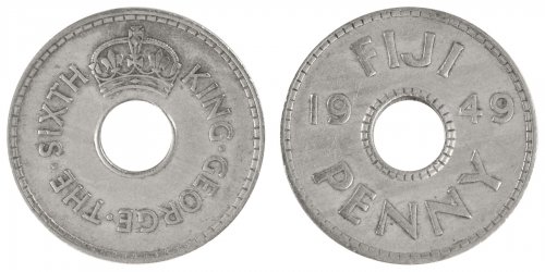 Fiji 1 Penny Coin, 1949, KM #17, VF-Very Fine, King George VI