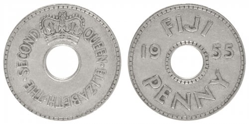Fiji 1 Penny Coin, 1955, KM #21, XF-Extremely Fine, Queen Elizabeth II