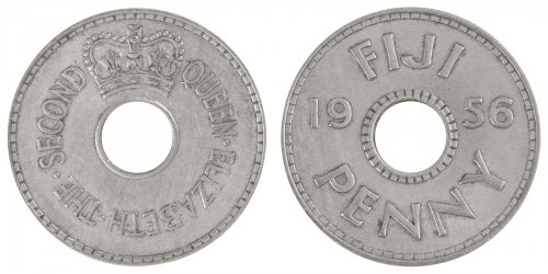Fiji 1 Penny Coin, 1956, KM #21, XF-Extremely Fine, Queen Elizabeth II