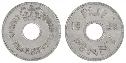 Fiji 1 Penny Coin, 1959, KM #21, VF-Very Fine, Queen Elizabeth II