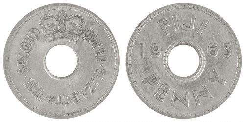 Fiji 1 Penny Coin, 1963, KM #21, VF-Very Fine, Queen Elizabeth II