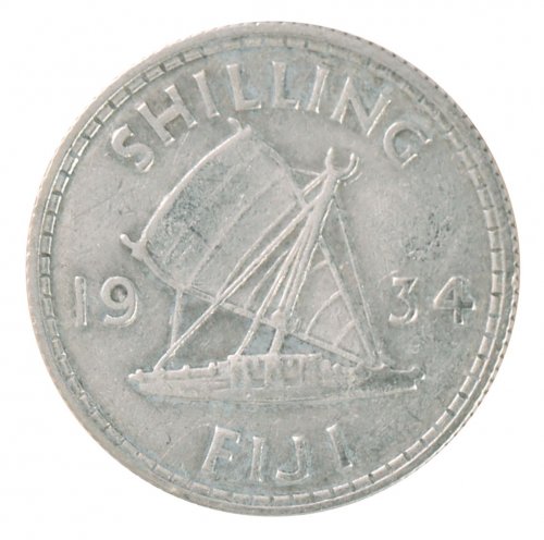 Fiji 1 Shilling 5.6 g Silver Coin, 1934, KM #4, XF - Extra Fine