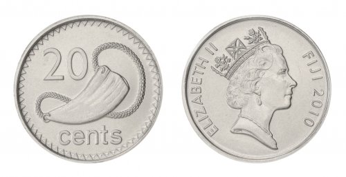 Fiji 20 Cents Coin, 2009-2010, KM #121, Mint, Queen Elizabeth II, Tabua