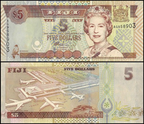 Fiji 5 Dollars Banknote, 2002, P-105b, UNC, Queen Elizabeth II