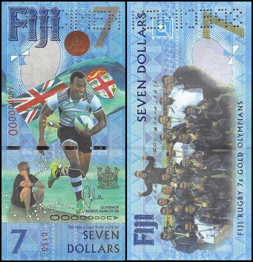 Fiji 7 Dollars Banknote, 2016, P-NEW, UNC, SPECIMEN, Rugby 7s Gold Olympians Sum Banknote,mer Brazil Olympics