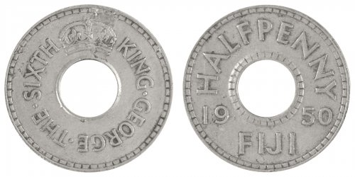Fiji 1/2 Penny Coin, 1950, KM #16, VF-Very Fine