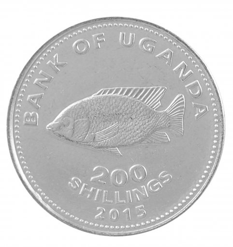 Uganda 200 Shillings Coin, 2015, KM #68a, Mint, Fish, Coat of Arms