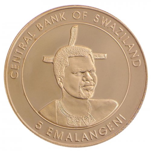 Swaziland 5 Emalangeni Coin, 2014, Mint, Commemorative, Mswati III, Coat of Arms, In Box