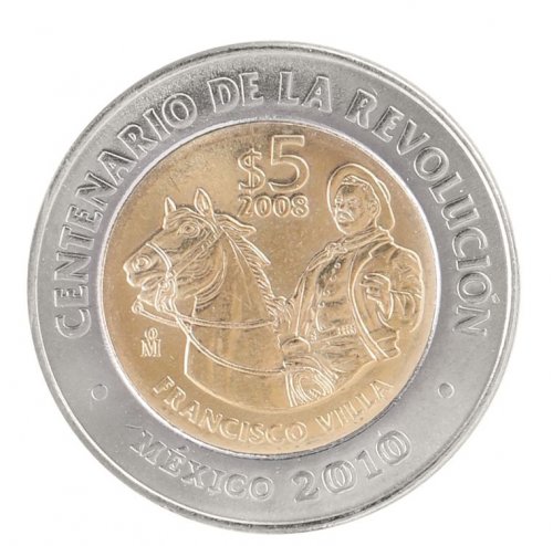 Mexico 5 Pesos Coin, 2008, KM #899, Mint, Commemorative, Francisco Villa, National Shield