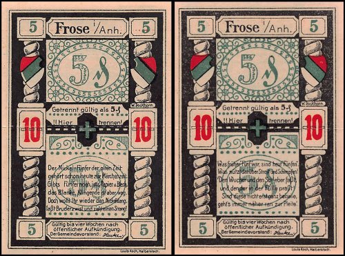Frose in Anhalt 10 Pfennig Notgeld, 1921 ND, Mehl #398.1, UNC