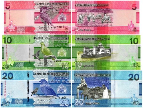 Gambia 5-20 Dalasis 3 Pieces Banknote Set, 2019, P-37a-39, UNC