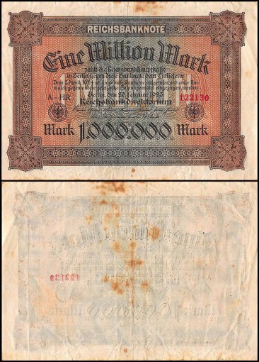 Germany 1 Million Mark Banknote, 1923, P-86a, Used