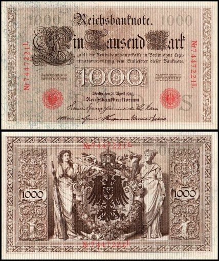 Germany 1,000 Mark Banknote, 1910, P-44, Used