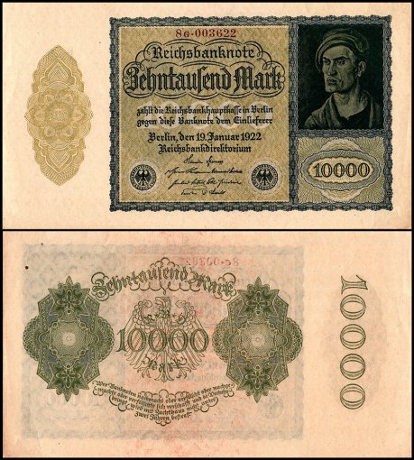 Germany 10,000 Mark Banknote, 1922, P-72b.1, UNC