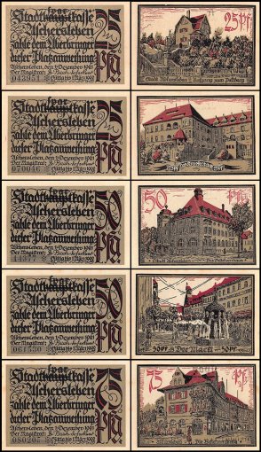 Germany 25 - 75 Pfennig Notgeld 5 Piece Set, 1921, UNC
