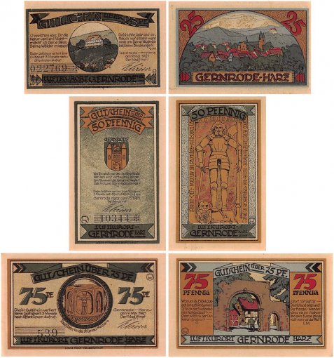 Gernrode 25 - 75 Pfennig 3 Pieces Notgeld Set, 1921, Mehl #423.3, UNC