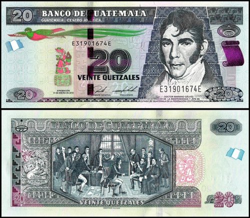 Guatemala 20 Quetzales Banknote, 2018, P-124g, UNC