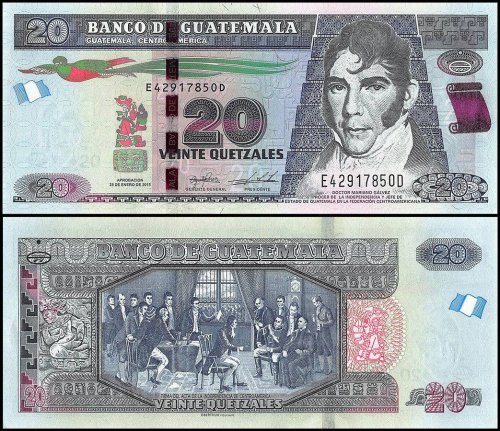 Guatemala 20 Quetzales Banknote, 2015, P-124, UNC