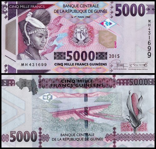 Guinea 5,000 Francs Banknote, 2015, P-49a.1, UNC