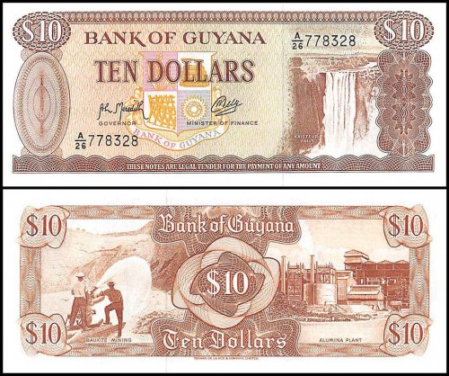 Guyana 10 Dollars Banknote, 1992, P-23f, UNC