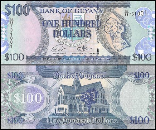 Guyana 100 Dollars Banknote, 2016, P-36c, UNC