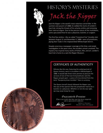 History's Mysteries: Jack the Ripper, 1 Penny Coin, 1877, KM #755, w/ COA