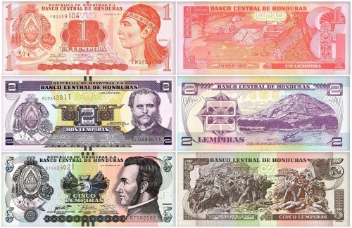 Honduras 1-5 Lempiras 3 Pieces Banknote Set, 2014-2016, P-96-98, UNC