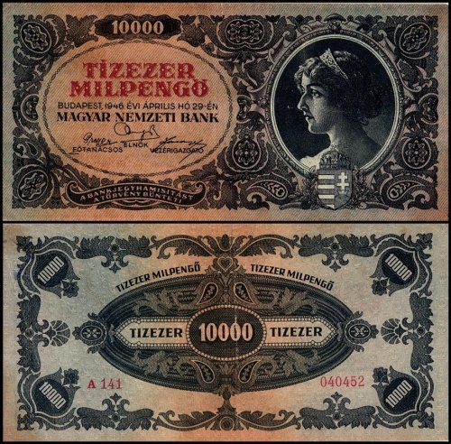 Hungary 10,000 Milpengo Banknote, 1946, P-126, Used