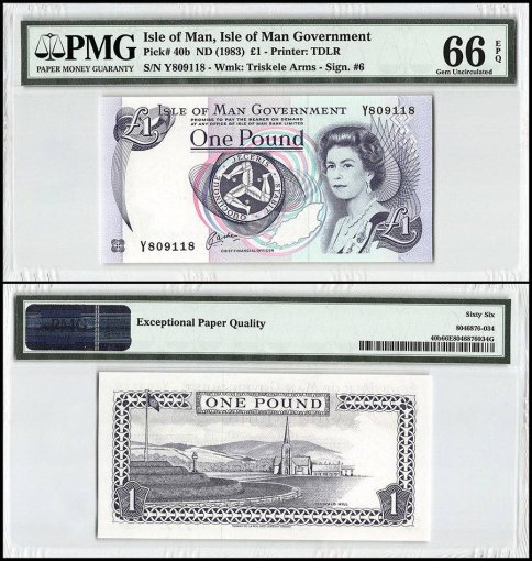 Isle of Man 1 Pound, 1983, P-40b, Queen Elizabeth II, PMG 66