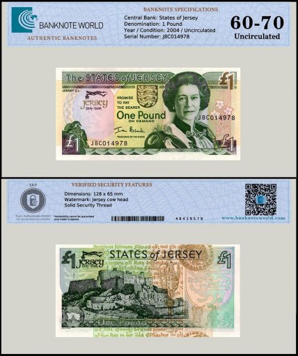 Jersey 1 Pound Banknote, 2004, P-31, UNC, Commemorative, TAP 60-70 Authenticated