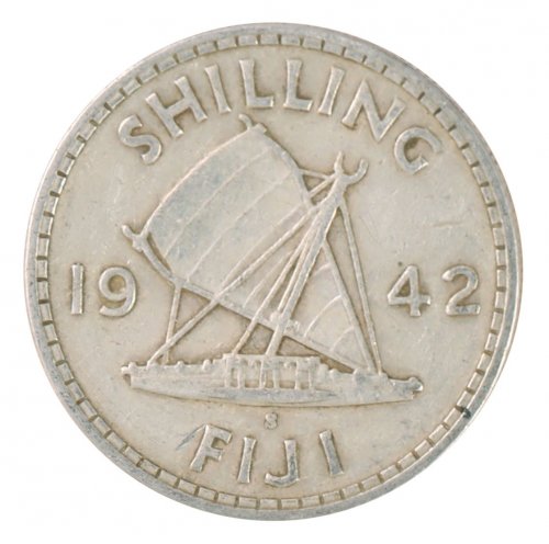 Fiji 1 Shilling 5.6 g Silver Coin, 1942, KM #12a, XF - Extra Fine
