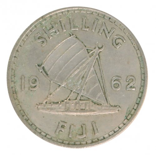Fiji 1 Shilling Coin, 1962, KM #23, XF-Extremely Fine, Queen Elizabeth II, Boat