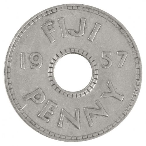 Fiji 1 Penny Coin, 1957, KM #21, XF-Extremely Fine, Queen Elizabeth II