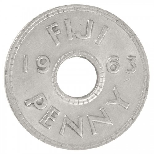 Fiji 1 Penny Coin, 1963, KM #21, Mint, Queen Elizabeth II